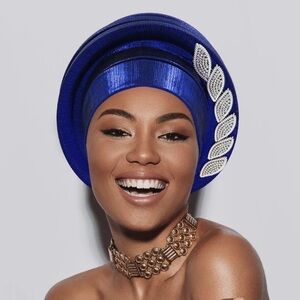 Elegant Blue Headwrap with Silver Accents